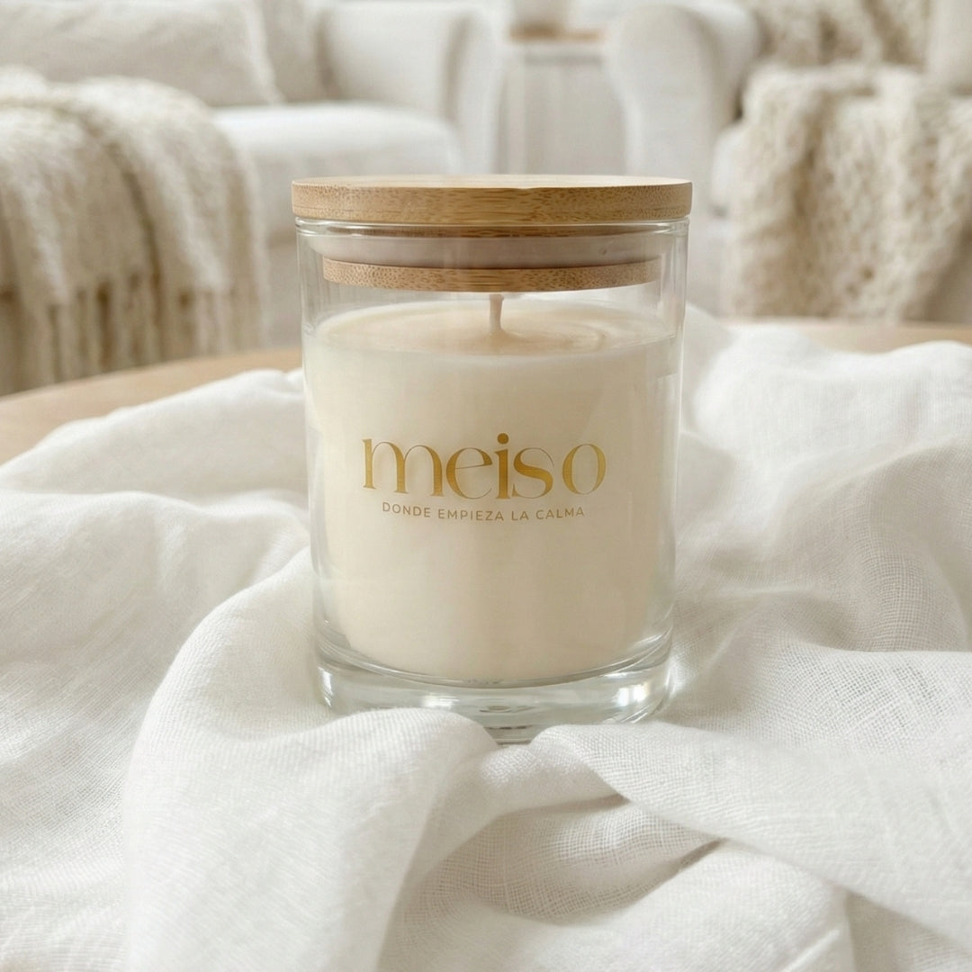 Vela de Vidrio - Tapa de bambú